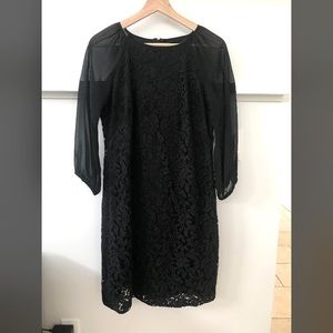 Adrianna Papell Black Lace Dress with Sheer Sleeves